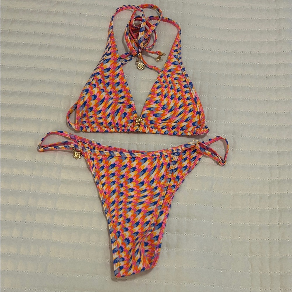 Kulani Kinis Multicolor Pink Orange Blue Triangle Bikini